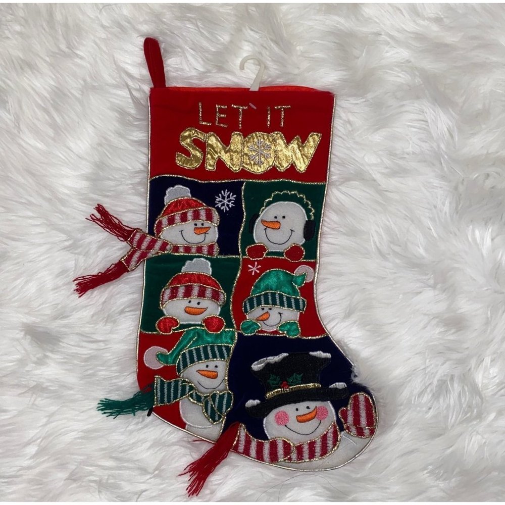 Red Multicolored Christmas Holiday Stocking with Snowman
